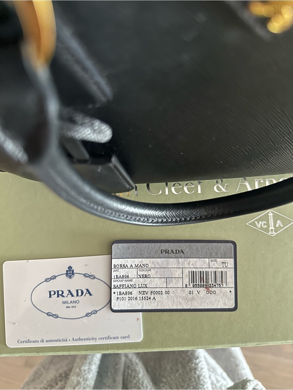 Prada Galleria Small Saffiano Lux Double Zip Tote Black Gold Crossbody - Picture 8 of 8